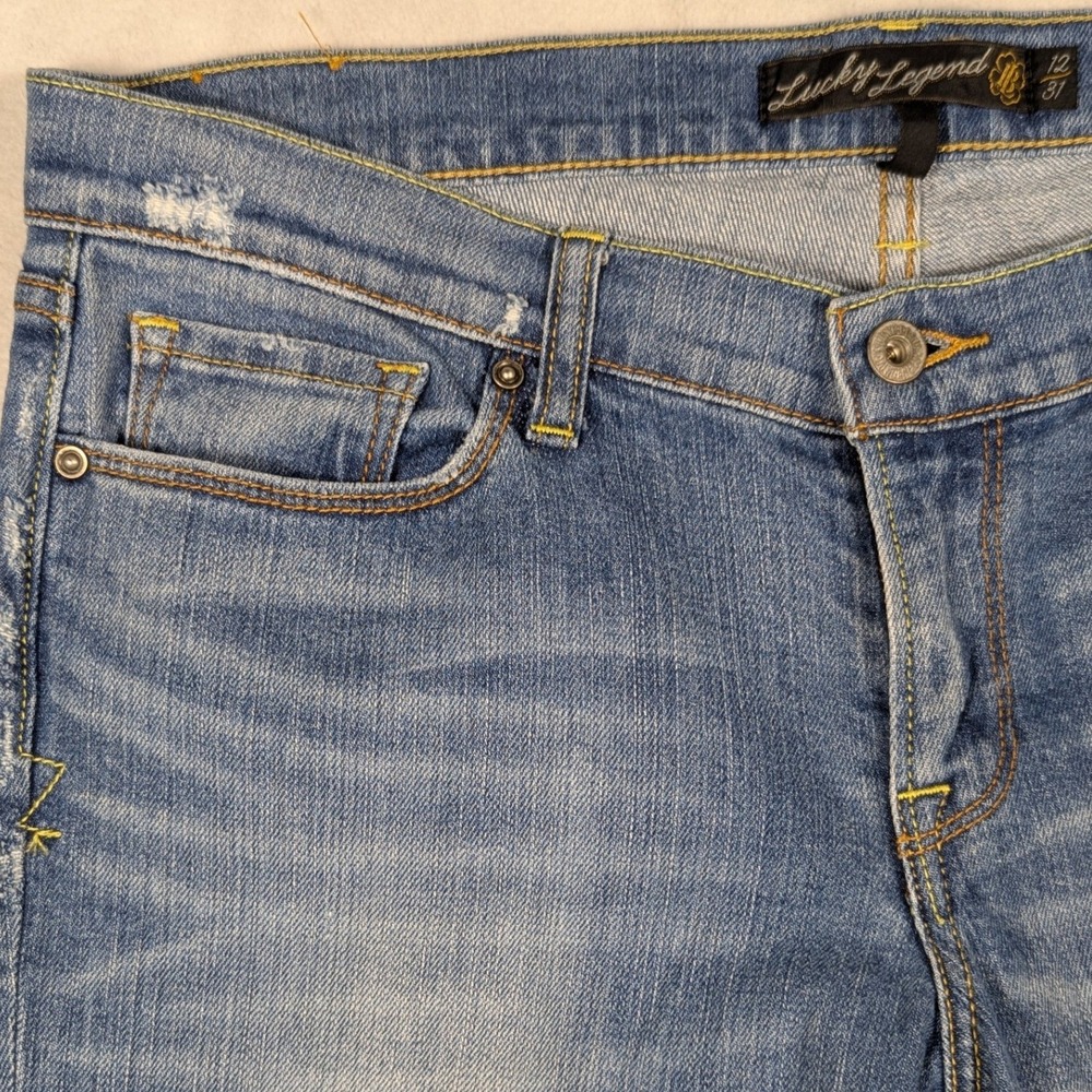 Lucky Brand Lucky Legend Sister New Zoe Boot Jeans Blue Distressed‎ Size 12 31